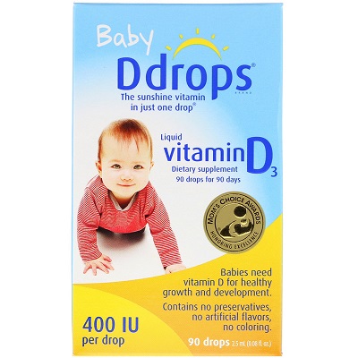 【4件0税免邮】Ddrops 婴儿液体维生素D3滴剂 400IU 2.5ml $15.03（约105元）